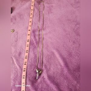 Silver Herringbone Necklace With Fairy Holding Amethist Crystal